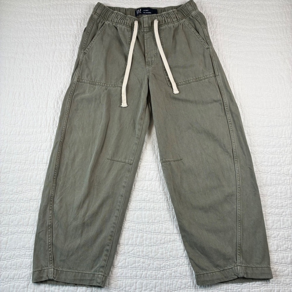 Gap Denim Pull On Barrel Pants XS Short Mesculen Green Elastic Drawstring Crop